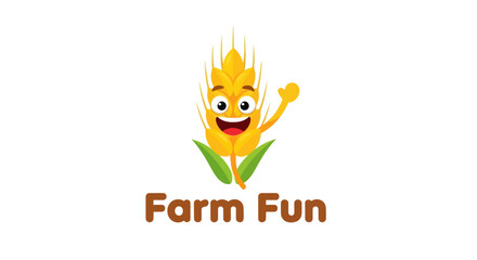 Happy cartoon wheat character logo for farm fun agriculture food and cereal concepts design