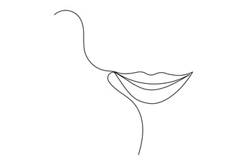 One continuous line art drawing of a female face profile. minimalist graphic artwork of lips and chin contour.