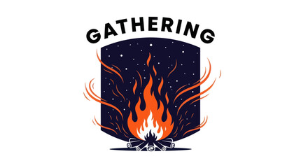 Cozy Campfire Gathering at Night with Bright Flames and Starry Sky Vector Illustration