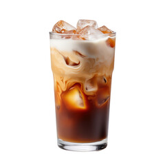 Refreshing iced coffee with cream and ice isolated on transparent background