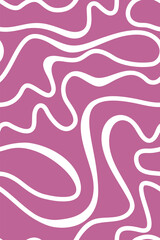 Sinuous white lines, wavy, flowing, curved, and twisting stripes on a sunny pink background. Seamless background with jagged, hand-drawn wavy, organic retro ornaments and hippie patterns.