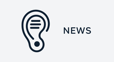 Dynamic News Ear Icon Representing Listening and Information Updates for Media Platforms
