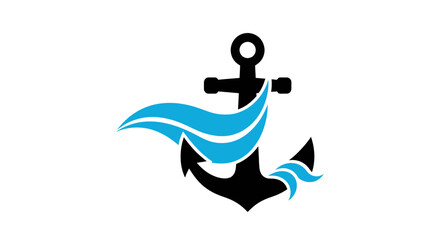 Nautical Anchor with Flowing Blue Waves Symbolizing Marine Travel and Ocean Adventures