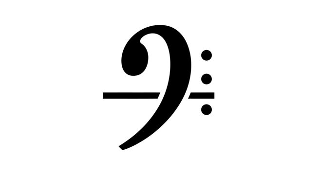 Black Bass Clef Music Symbol on White Background for Elegant Musical Notation Design