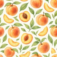 Obraz premium Watercolor peach fruit pattern