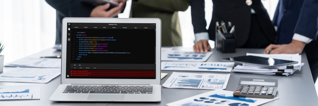 Software development programming on computer screen for brisk application and program coding