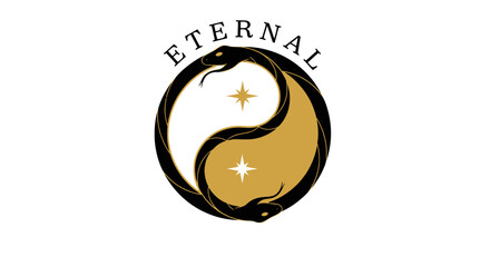 Elegant Golden Black White Yin Yang Snake Logo Symbolizing Eternal Balance and Harmony