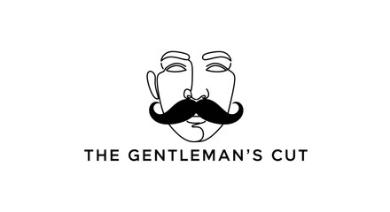 Elegant minimalist line art gentleman face with stylish mustache logo for barbershop or grooming