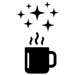 Mug with Steam and Sparkling Stars Vector Icon Design