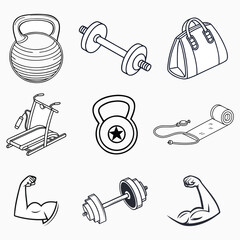 Doodle Sketch Collection: Dumbbells, Kettlebells, Treadmill and Muscles