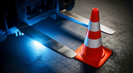 Forklift and Safety Cone: Industrial Workplace Hazard