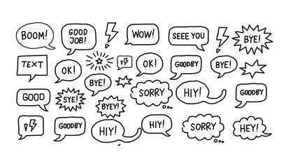 Assortment of Comic Speech Bubbles with Greetings and Exclamations