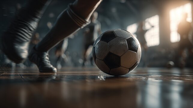 Player Controlling Soccer Ball Indoors with Cinematic Lighting and Motion Blur - Powered by Adobe