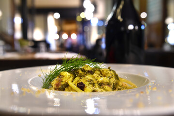 Pasta con le sarde e finocchietto or Bucatini with sardines and fennel is a typical dish of...