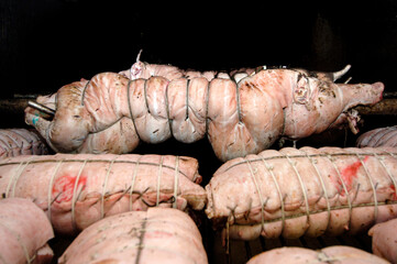 Porchetta d iAriccia  is typical food of Rome area and is a succulent, boneless Italian pork roast.