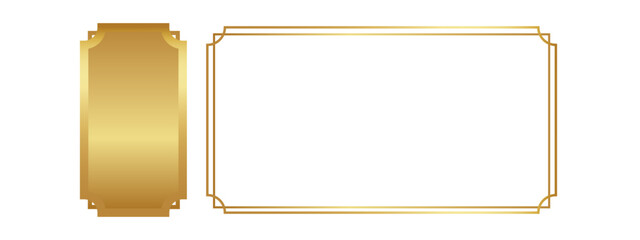 gold picture frame, Gold frame border on transparent background. Elegant oriental rectangle frame for web design and presentation. Subtle horizontal border overlay. PNG