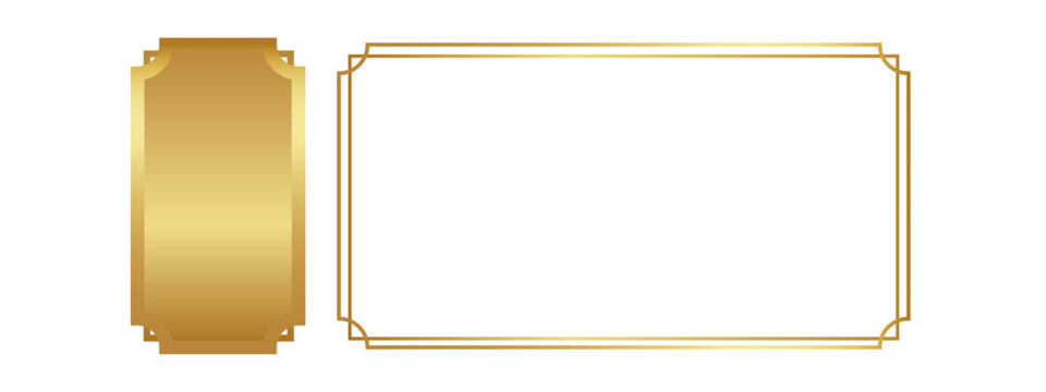 gold picture frame, Gold frame border on transparent background. Elegant oriental rectangle frame for web design and presentation. Subtle horizontal border overlay. PNG