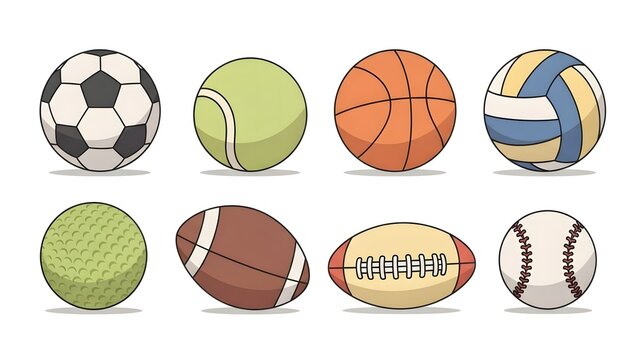 A diverse collection of sports balls, each representing a unique game. 