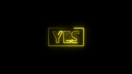 Yellow Neon Y E S Sign Glowing on Black Background Animated Text Animation video