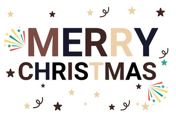 Festive Merry Christmas Typography Design – Colorful Holiday Graphic with Stars & Fireworks