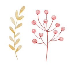 Watercolor Winter Floral set, Christmas Blue Scandinavian illustration for design card and print.