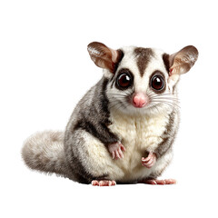 Obraz premium PNG file A sugar glider looking cute and friendly. This adorable creature has a fluffy gray and white coat, large eyes, and a sweet expression on transparent background PNG