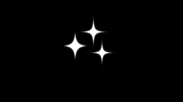 Twinkling Stars, white doodle blinking sparkle, glowing retro vector twinkle, magic shine burst, starlight dust trail animation, black screen loop, 4K twinkle star night sky effect