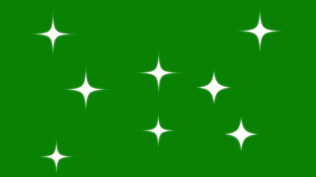 Glitter Stars Animation, white twinkling doodle sparkle, retro vector blinking stars, glowing shine burst, magic flash particles, starlight dust trail, green screen loop, 4K twinkle star night effect