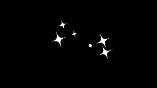 Glowing Twinkle Stars, white doodle sparkle shine, blinking retro vector stars, glitter flash burst, magical starlight dust trail, black screen loop, 4K twinkling night sky animation background