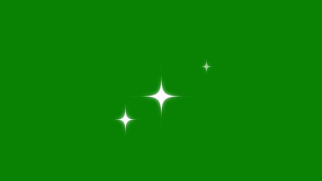 Sparkle Star Animation, shining twinkle doodle, blinking white stars, glowing particle burst, flat vector retro sparkle, magic glitter motion, starlight dust trail, green screen loop, 