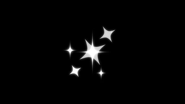Twinkle Doodle Stars, cartoon white sparkle animation, glowing retro vector shine, blinking star particles, glitter motion burst, dust trail line, black screen loop, 4K starry night twinkle effect