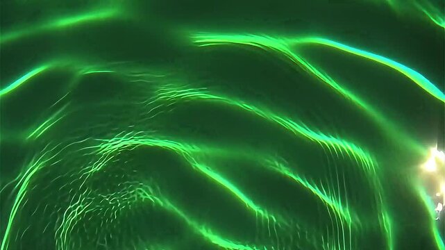 Abstract glowing green water caustics and ripples, dynamic light waves texture