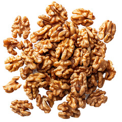 Obraz premium Pile of fresh walnut halves isolated on transparent background