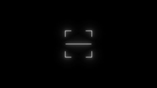Glowing neon white scanner icon animation, scanner neon shine bio metric fingerprint, isolated scanner neon icon 4k video motion, displays a glowing QR code scanner animated.