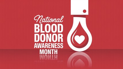 Naklejka premium National Blood Donor Awareness Month Graphic with Hand Holding a Blood Drop Containing a Heart Symbolizing Compassion and Life Saving