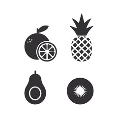 Minimal black fruit icon set for menus, labels, and branding.	
