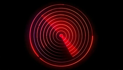 Abstract red neon radar scan animation with concentric circles on a dark background.