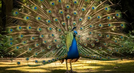 Obraz premium Peacock feathers bird wildlife nature avian exotic plumage iridescent beauty vibrant display animal