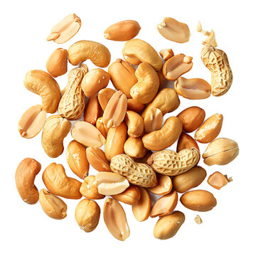 Pile of roasted peanuts and cashews isolated on transparent background