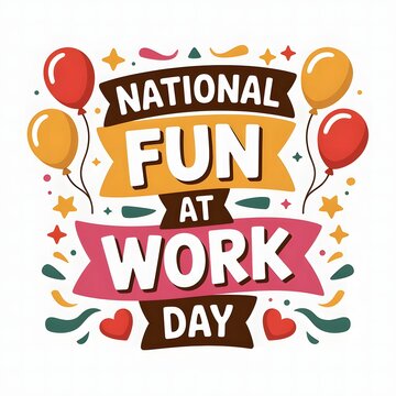 National Fun at Work Day poster highlighting employee happiness, workplace positivity, team building, motivation, creative culture, and joyful corporate celebration concept