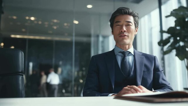 男性が中途面接で自信を示す様子