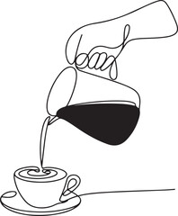 Continuous Line Art Illustration of Barista Pouring Coffee