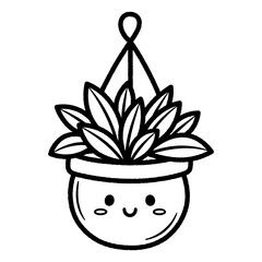 Kawaii Hanging Plant Pot Illustration with Cute Face