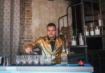 Bartender crafting elegant cocktail beverages