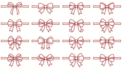 Collection of 20 Red Ribbon Bow Designs in Grid Layout &ndash; 4K Ultra HD Render Featuring Unique Knot Styles, Loop Variations, and Tail Arrangements for Packaging, Decoration, and Premium 