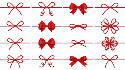 Collection of 20 Red Ribbon Bow Designs in Grid Layout &ndash; 4K Ultra HD Render Featuring Unique Knot Styles, Loop Variations, and Tail Arrangements for Packaging, Decoration, and Premium 