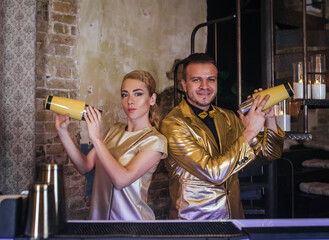 Dynamic bartending flair performance with a cocktail duo