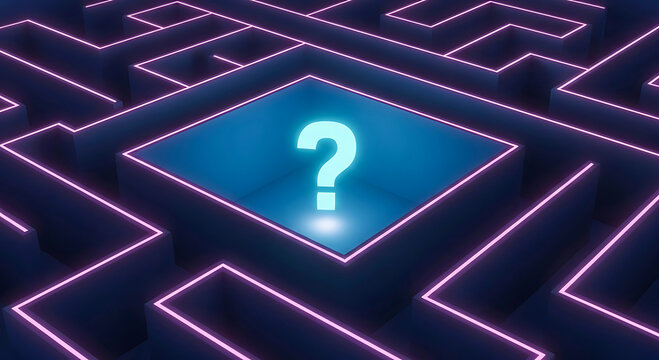 Question Mark in a Neon Maze