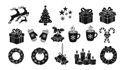 Naklejka premium Christmas Icon Set: A captivating collection of festive symbols, encompassing ornaments, gift, winter elements and more. capturing the essence of the joyful season, ready for all your design needs.