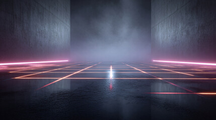 Futuristic Mesh Projection on Concrete Floor